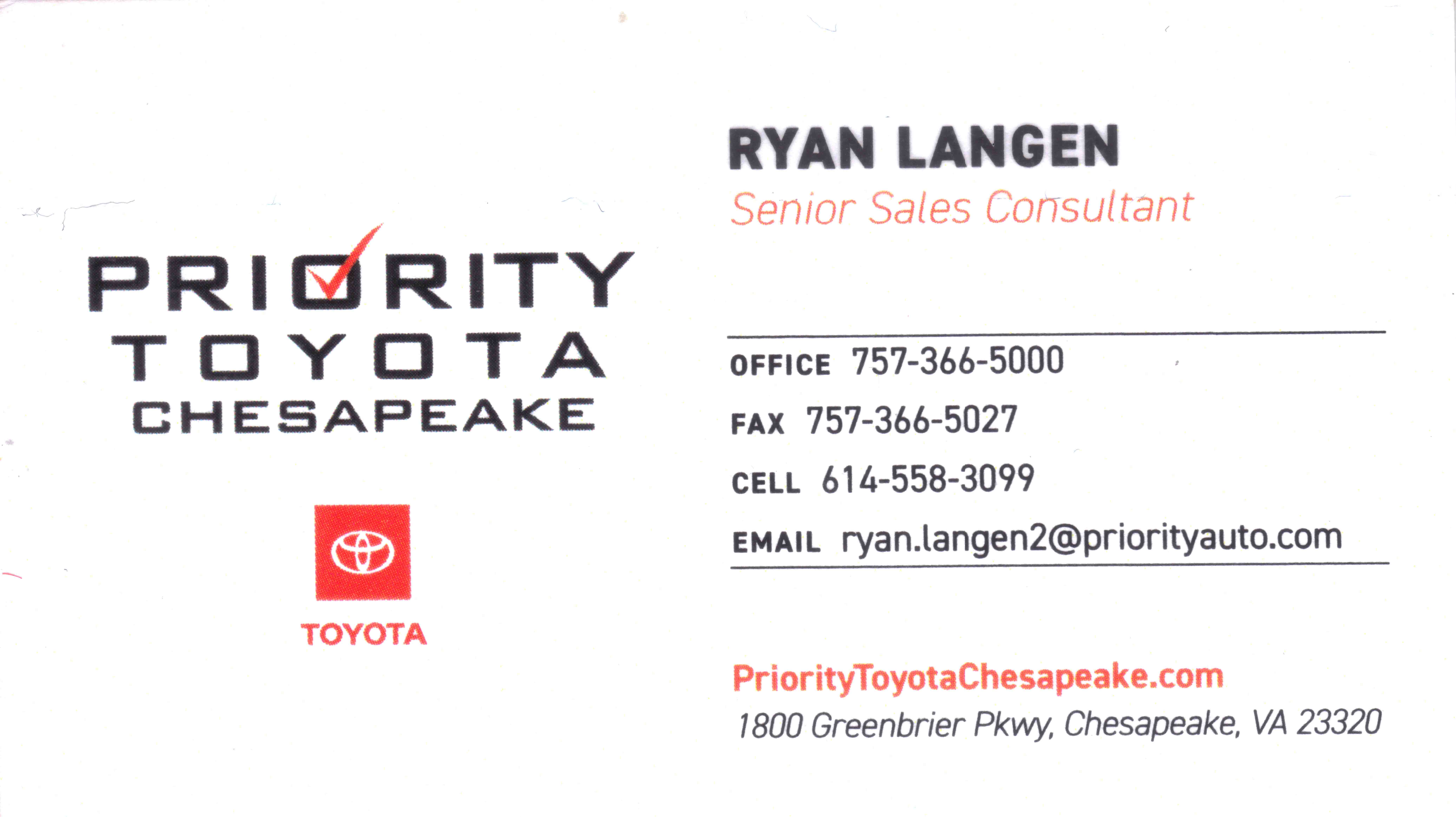 Priority Toyota, Chesapeake Ryan Langen
